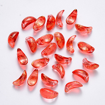 Transparent Spray Painted Glass Charms, Petaline, Dark Red, 13x6x6mm, Hole: 1mm