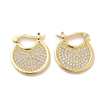 Clear Cubic Zirconia Flat Round Hoop Earrings, Brass Jewelry for Women, Golden, 20x18.5x2mm, Pin: 1x0.7mm