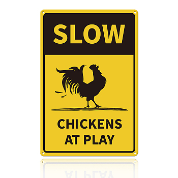 UV Protected & Waterproof Aluminum Warning Signs, SLOW CHICKENS AT PLAY, Yellow, 45x30cm