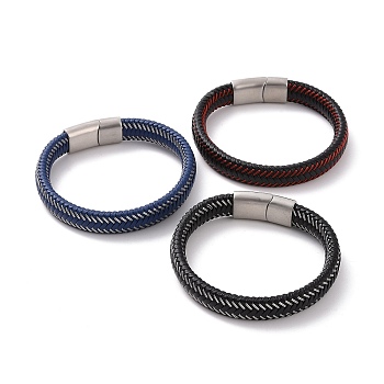 Microfiber Leather Braided Flat Cord Bracelet with 304 Stainless Steel Magnetic Buckle for Men Women, Mixed Color, 8-5/8 inch(22cm)