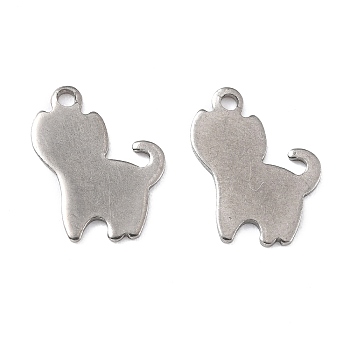 201 Stainless Steel Pendants, Cat, Stainless Steel Color, 15x10.5x0.8mm, Hole: 1.4mm