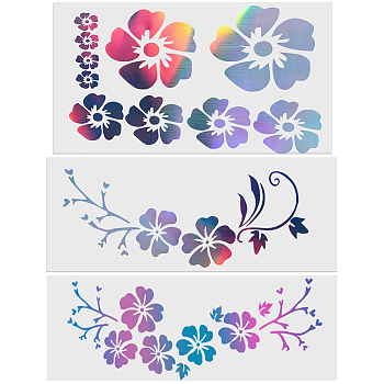 3 Styles Rainbow Color Laser PET Cartoon Self Adhesive Car Stickers, Waterproof Floral Car Decorative Decals for Car Decoration, Colorful, 125~307x112~307x0.1~0.2mm
