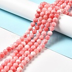 Natural Green Jade Beads Strands, Dyed, Round, Light Coral, 8~8.5mm, Hole: 1.2mm, about 51pcs/strand, 15.87~15.94''(40.3~40.5cm)(G-G757-04-8mm)