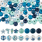 318Pcs Ocean Theme Spray Painted Wood Beads Sets, Mixed Shapes, 15.5~19.5x11.5~20.5mm, Hole: 2.5~4.5mm(WOOD-GO0001-21)