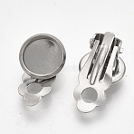 Tarnish Resistant 201 Stainless Steel Clip-on Earring Findings, Flat Round, Stainless Steel Color, 18x11.5x7mm, Hole: 3mm, Tray: 10mm(X-STAS-S079-81B)