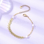 Natural Cultured Freshwater Pearl Beads Link Bracelets, Brass Handmade Cobs Chains & Cable Chain Bracelets for Women, Real 18K Gold Plated, 7-1/8 inch(18.2cm)(BJEW-JB12857-01)