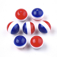 Opaque Stripe Resin Beads, Half Drilled, Round, Colorful, 8x7~7.5mm, Half Hole: 1mm(X-RESI-Q206-01)