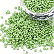 11/0 Czech Opaque Glass Seed Beads, Lustered, Round, Spring Green, 2.2x1.5mm, Hole: 0.7mm, about 500g/bag(SEED-N004-003B-04)