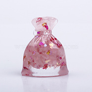 Resin Money Bag Display Decoration, with Natural Rose Quartz Chips inside Statues for Home Office Decorations, 46x25x50mm(PW-WG42704-06)