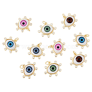10Pcs 5 Colors Brass Micro Pave Clear Cubic Zirconia Pendants, with Resin, Real 18K Gold Plated, Evil Eye Charms, Mixed Color, 17.5x20.5x6mm, Jump Ring: 6x1mm, Inner Diameter: 4mm, 2pcs/color(ZIRC-DC0001-21)