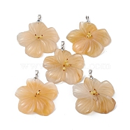 Natural Quartz Crystal Dyed Big Pendants, Peach Blossom Charms, with Platinum Plated Alloy Snap on Bails, 57x48x9mm, Hole: 6x4mm(G-B040-01P-10)