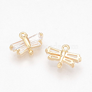 Brass Cubic Zirconia Charms, Nickel Free, Real 18K Gold Plated, Butterfly, Golden, 7.5x10x2mm, Hole: 1mm(ZIRC-Q002-127G)