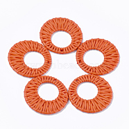 Acrylic Pendants, Imitation Woven Rattan Pattern, Donut, Coral, 46.5x4.5mm, Hole: 1.5mm(OACR-T010-09F)