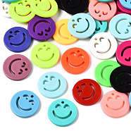 Opaque Acrylic Pendants, Flat Round with Smile, Mixed Color, 20x3mm, Hole: 1.8mm(SACR-T358-01)