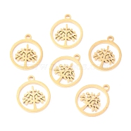 304 Stainless Steel Charms, Laser Cut, Ring with Tree of Life, Golden, 14x12x1.1mm, Hole: 1.4mm(STAS-O142-11G)