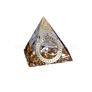 Orgonite Pyramid Resin Display Decorations, with Brass Findings, Gold Foil and Natural Moonstone Chips Inside, for Home Office Desk, 50mm(DJEW-PW0006-03X)