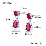 Cubic Zirconia Teardrop Dangle Stud Earrings, Platinum Rhodium Plated 925 Sterling Silver Earrings, Medium Violet Red, 12.8x3.93~4.7mm(SC9593-04)