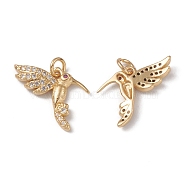Rack Plating Brass Micro Pave Cubic Zirconia Charms, Hummingbird, Cadmium Free & Lead Free, with Jump Ring, Real 18K Gold Plated, 14x15x2mm, Hole: 0.9mm(KK-G452-20G)