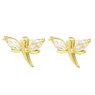 Dragonfly Real 18K Gold Plated Brass Stud Earrings, with Clear Cubic Zirconia, Long-Lasting Plated, Lead Free & Cadmium Free, Clear, 10x15mm(EJEW-L270-09G-01)