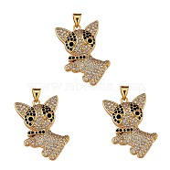 3Pcs Brass Micro Pave Clear & Black Cubic Zirconia Pendants, Long-Lasting Plated, Dog, Real 18K Gold Plated, 31x19x4.5mm, Hole: 4x3mm(KK-SZ0005-53)
