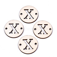Unfinished Natural Poplar Wood Links Connectors, Laser Cut, Flat Round with Word, Letter.X, 29.5x2.5mm, Hole: 2.5mm(WOOD-S045-140B-01X)