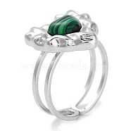 Ion Plating(IP) 304 Stainless Steel Ring, Adjustable Synthetic Malachite Rings, Heart, 15x15.5mm, Inner Diameter: Adjustable(RJEW-B059-04P-01)