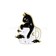 Alloy with Enamel Brooch, White and Black Cat, Black, 28x25mm(PW-WG86417-08)