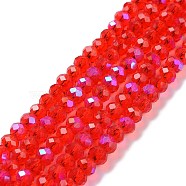 Electroplate Glass Beads Strands, Half Rainbow Plated, Faceted, Rondelle, Red, 2.5x2mm, Hole: 0.4mm, about 195pcs/strand, 11 inch(27.5cm)(EGLA-A034-T1mm-L05)