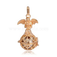 Golden Plated Brass Hollow Round Cage Pendants, with No Hole Spray Painted Brass Beads, Silver, 45x25x24mm, Hole: 3x8mm(KK-J251-07G)