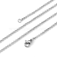 304 Stainless Steel Necklaces Unisex Rolo Chain Necklaces, Stainless Steel Color, 19.69 inch~20.08 inch(50~51cm), 2mm(NJEW-507L-6)