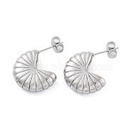304 Stainless Steel Flower Stud Earrings, Half Hoop Earrings, Stainless Steel Color, 18x5mm(EJEW-P258-48P)