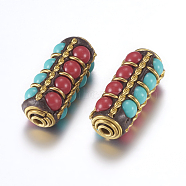 Handmade Indonesia Beads, with Brass Findings, Nickel Free, Column, Raw(Unplated), 25~26x11.5~12mm, Hole: 2mm(IPDL-F022-55C)