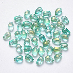 Transparent Spray Painted Glass Charms, with Glitter Powder, Teardrop, Aquamarine, 9x6x6mm, Hole: 1mm(GLAA-R211-03-B05)