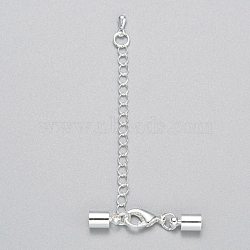 Iron Chain Extender, with Lobster Claw Clasps and Brass Cord Ends, Silver, 33mm, Cord End: 9x5mm, hole: 4mm(KK-K002-4mm-S)