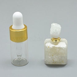Natural Agate Openable Perfume Bottle Pendants, with Brass Findings and Glass Essential Oil Bottles, 38~41x20~32.5x16~18mm, Hole: 0.8mm, Glass Bottle Capacity: 3ml(0.101 fl. oz), Gemstone Capacity: 1ml(0.03 fl. oz)(G-E556-18C)