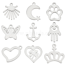 DICOSMETIC 90Pcs 9 Style 304 Stainless Steel Charms, Laser Cut, Mixed Shapes, Mixed Color, 10~15.5x10~15x1mm, Hole: 1~1.2mm, 10pcs/style(STAS-DC0009-27)