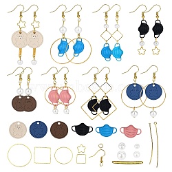 SUNNYCLUE DIY Dangle Earring Making Kits, 20Pcs Bear Alloy Pendants and Face Mask & Flower Brass/Alloy Links, 18Pcs Brass Linking Rings, Round Glass Pearl Beads and Brass Findings, Golden, 114pcs/box(DIY-SC0016-63)