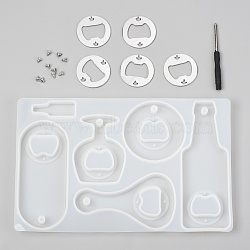 Beer Bottle Opener Mold Kit, Bottle Cap Opener Silicone Mold,  for UV Resin, Epoxy Resin Craft Making, with 5PCS Stell Insert Parts, 10PCS Screw, 1PC Screwdriver, White, 241x154x11mm(DIY-O014-01)