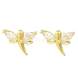 Dragonfly Real 18K Gold Plated Brass Stud Earrings, with Clear Cubic Zirconia, Long-Lasting Plated, Lead Free & Cadmium Free, Clear, 10x15mm(EJEW-L270-09G-01)