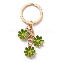 Cute Enamel Keychain, Colorful Daisy Keychain, for Women Girls Handbag Accessories, Green Yellow, 7.4cm(KEYC-WH0025-048G-03)