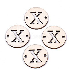 Unfinished Natural Poplar Wood Links Connectors, Laser Cut, Flat Round with Word, Letter.X, 29.5x2.5mm, Hole: 2.5mm(WOOD-S045-140B-01X)