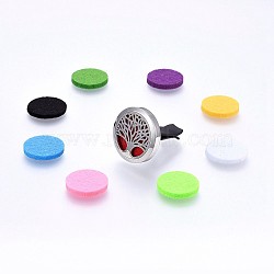 316 Surgical Stainless Steel Car Diffuser Locket Clips, with Perfume Pad and Magnetic Clasps, Flat Round with Tree of Life, Mixed Color, 30x7mm(STAS-H461-31P)