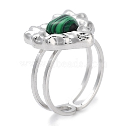 Ion Plating(IP) 304 Stainless Steel Ring, Adjustable Synthetic Malachite Rings, Heart, 15x15.5mm, Inner Diameter: Adjustable(RJEW-B059-04P-01)