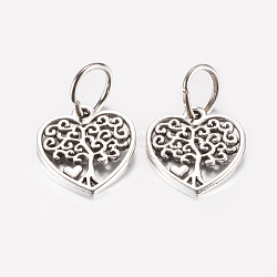 Tibetan Style Alloy Pendants, Hollow Heart with Tree, Antique Silver, 18.5x17x1.5mm, Hole: 7.5mm(PALLOY-F199-13AS)