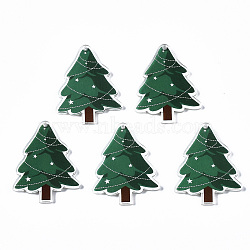Transparent Printed Acrylic Pendants, Christmas Themed, Christmas Trees, Sea Green, 34.5x27.5x2.5mm, Hole: 1.6mm(KY-S163-333)
