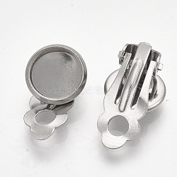 201 Stainless Steel Clip-on Earring Findings, Flat Round, Stainless Steel Color, 18x11.5x7mm, Hole: 3mm, Tray: 10mm(X-STAS-S079-81B)