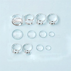 ARRICRAFT 120Pcs 12 Style DIY Finger Ring Making Kits, Including Adjustable Brass Ring Components and Glass Cabochons, Silver, 10pcs/style(DIY-AR0001-60)