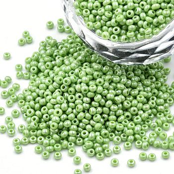 11/0 Czech Opaque Glass Seed Beads, Lustered, Round, Spring Green, 2.2x1.5mm, Hole: 0.7mm, about 500g/bag