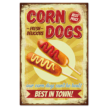 Vintage Metal Tin Sign, Iron Wall Decor for Bars, Restaurants, Cafe Pubs, Rectangle, Hot Dog, 300x200x0.5mm