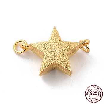 925 Sterling Silver Magnetic Clasps, With Jump Rings, Textured Star, Golden, 14x10x5mm, Hole: 1.2mm